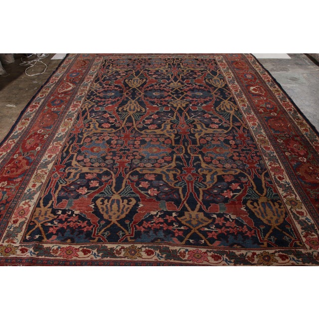 Traditional Hand-Knotted Antique Bidjar Rug in Red and Blue Floral Pattern For Sale - Image 3 of 5