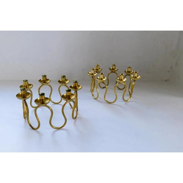 Metal Art Deco Candlesticks in Brass by Lars Holmström, 1950s, Set of 2 For Sale - Image 7 of 12