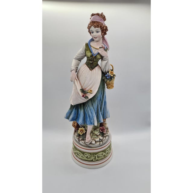 Figure of Woman Picking Flowers in Ceramic by D. Poloniato, 1980s For Sale - Image 12 of 12