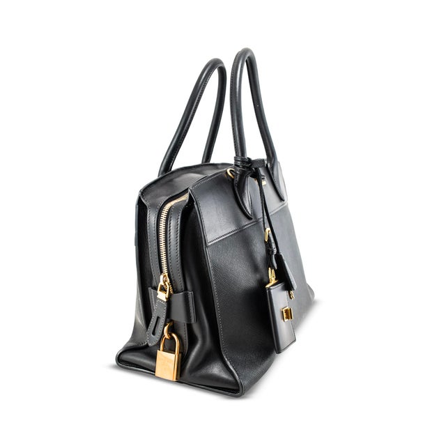 Prada Prada Saffiano City Black Gold Hardware Leather Structured Tote Bag For Sale - Image 4 of 12