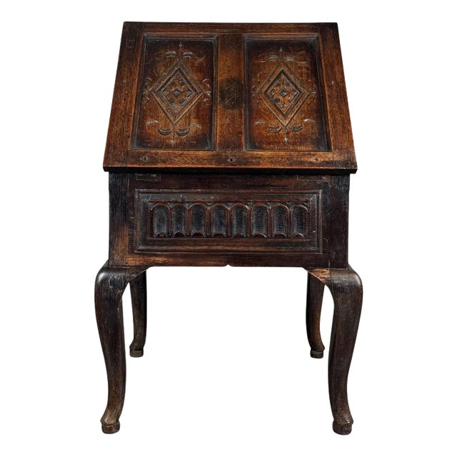18th Century Oak Box on Stand with Carved Panelled Front, 1790 For Sale
