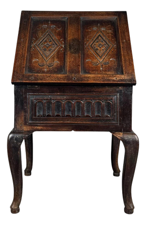 18th Century Oak Box on Stand with Carved Panelled Front, 1790