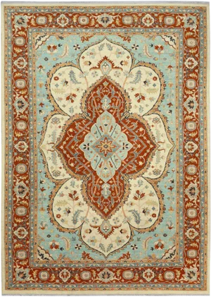 1990s Shabby Chic Kafkaz Peshawar Ivory/Rust Wool Rug - 10'1" X 13'11"