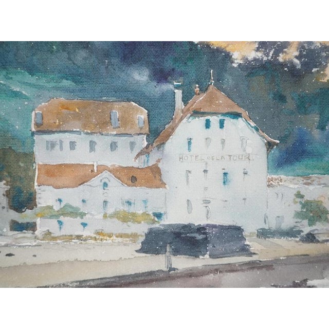 René Leverd, Switzerland, Hotel de la Tour in Bouveret, Watercolor For Sale - Image 5 of 7