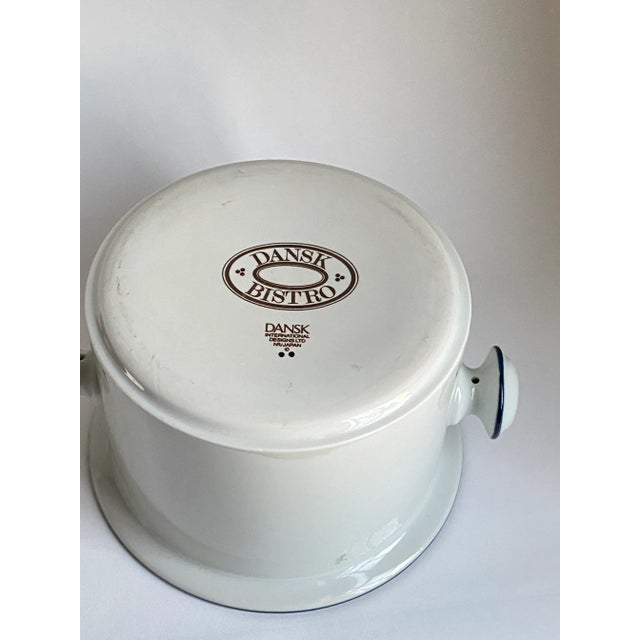 1980s 1980s Dansk Bistro Christianshavn Blue Round Lidded Casserole White With Blue Band For Sale - Image 5 of 6