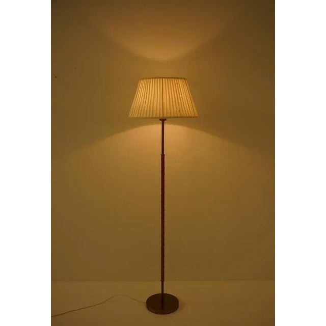 Metal Swedish Brass and Leather Floor Lamp attributed to Böhlmarks, 1950s For Sale - Image 7 of 8