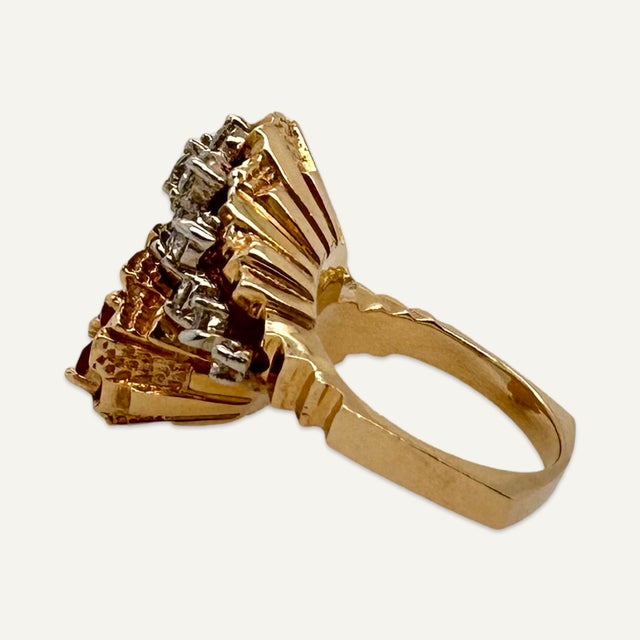 This is part of Chairish’s Fine Jewelry assortment. One 1960s cocktail ring set in 14k gold (tested) with 11 diamonds and...
