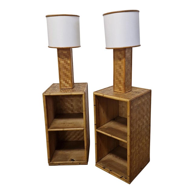 Tan Bamboo and Rattan Bedside Tables, 1950s, Set of 2 For Sale - Image 8 of 11