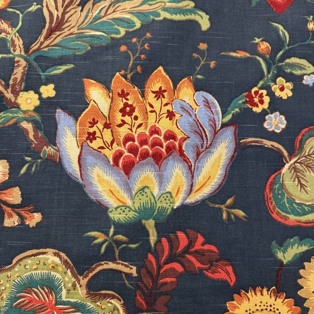 French Country Vintage Jay Yang Navy Jacobean Floral Decorator Fabric, 5 Yards For Sale - Image 3 of 11