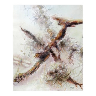 Vintage 1992 Botanical Abstract Watercolor Painting For Sale