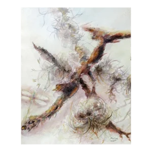 Vintage 1992 Botanical Abstract Watercolor Painting