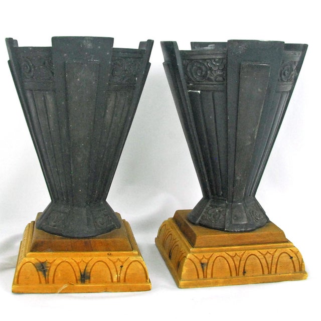 Art Deco Pair of Art Deco Mantel Urn Vases 1920’s-30’s For Sale - Image 3 of 10