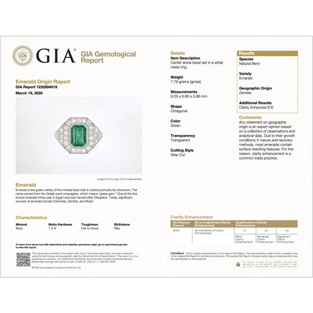 Gia Certified 3.98ct Natural Zambian Emerald & Diamond Tiered Halo Milgrain 18k White Gold Ring, Size 6.5 For Sale - Image 16 of 16