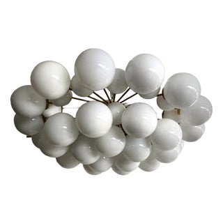 Mid-Century Modern Murano White Art Glass and Brass Chandelier, 2000 For Sale