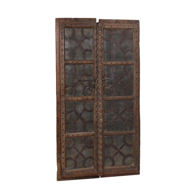 Antique Indian Carved Teakwood and Iron Door, 19th C. For Sale - Image 4 of 6