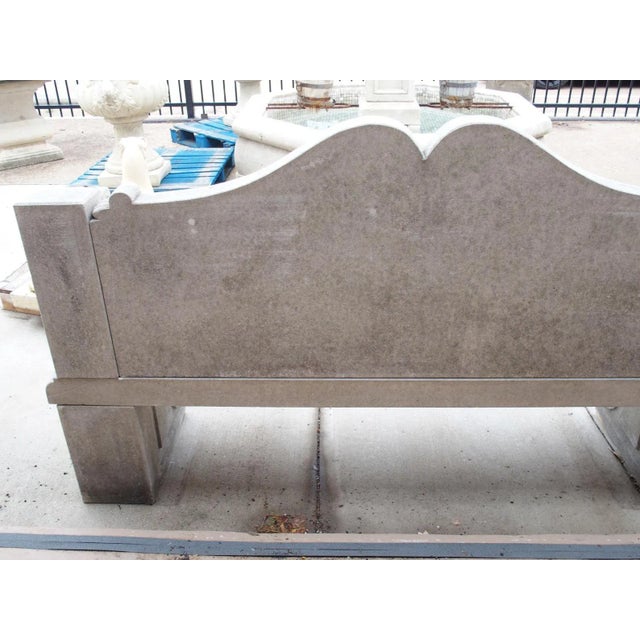 Carved Italian Limestone Garden Bench With Fleur De Lys and Acanthus Decoration For Sale - Image 4 of 12
