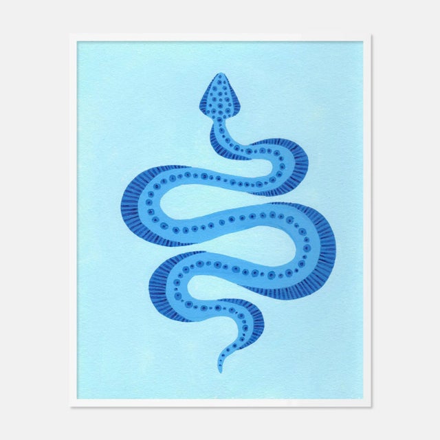 Willa Heart Blueberry the Snake by Willa Heart in White Framed Paper, Medium Art Print For Sale - Image 4 of 4