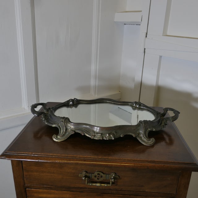 Gray Rococo Style Silver-Plated Sideboard Mirror Tray For Sale - Image 8 of 10