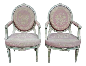 Louis XVI Style Fauteuil Chairs/Pair