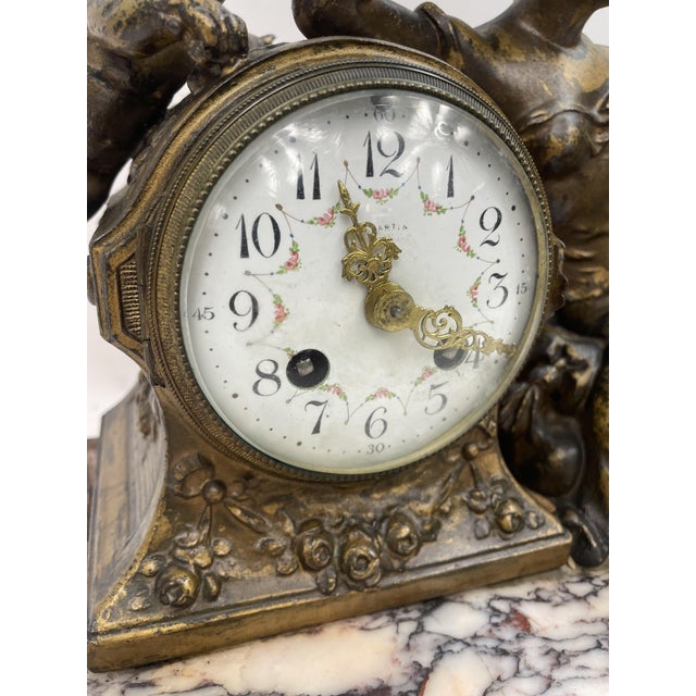 Antique Art Nouveau Style Clock in Bronze and Pink Marble, 1890s For Sale - Image 3 of 15