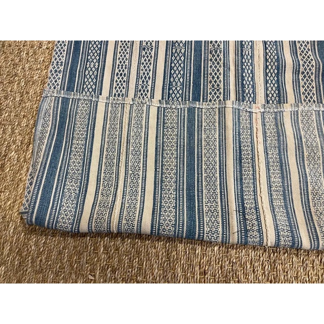 Blue Vintage Kilim Fabric Fragment in Tan and Denim Blue Colors Stripe For Sale - Image 8 of 8