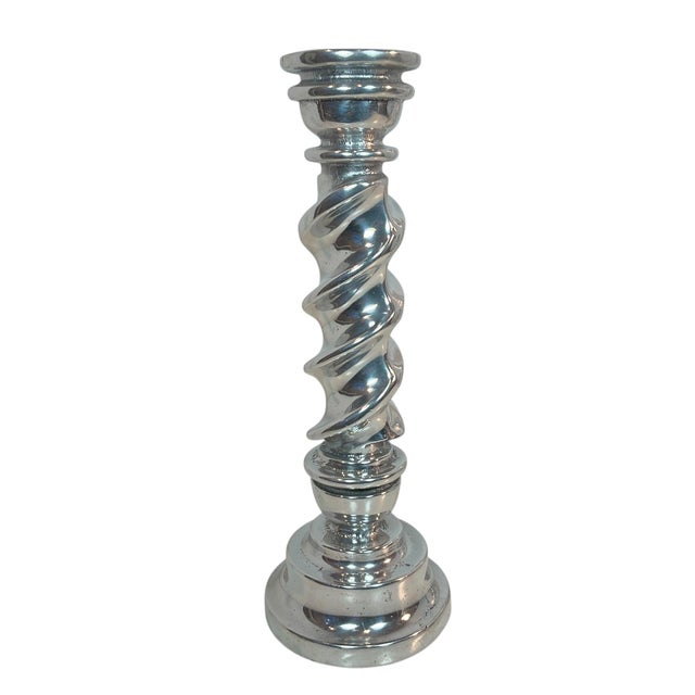Set of 3 Polished Pewter Twisted Candle Holders 7”-14.5” For Sale - Image 4 of 12
