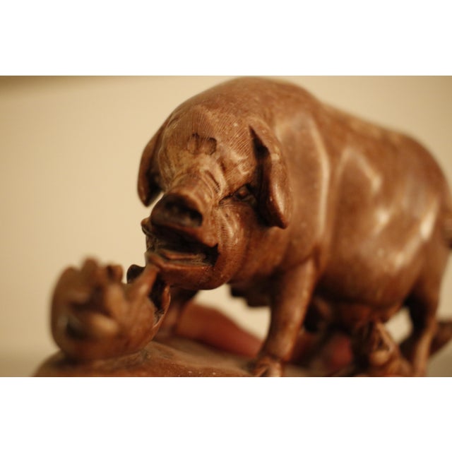 Antique Qing Dynasty Carved Shoushan Soapstone Sculpture of a Sow With Piglets, Signed For Sale - Image 10 of 17