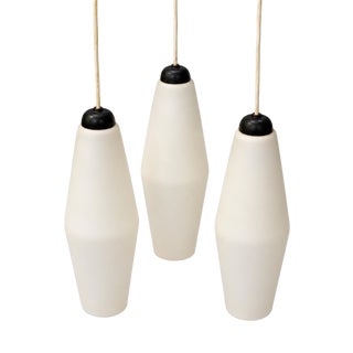 Vintage Pendant Lamp in Matte White Glass with Black Shade, Set of 3 For Sale