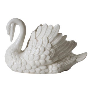 Vintage White Porcelain Swan Planter For Sale