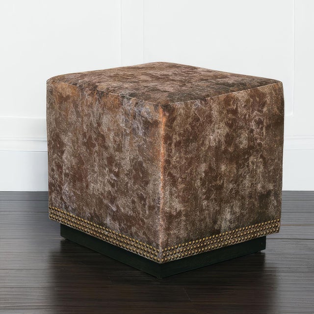Art Deco Copper Velvet Cube Ottoman For Sale - Image 3 of 6