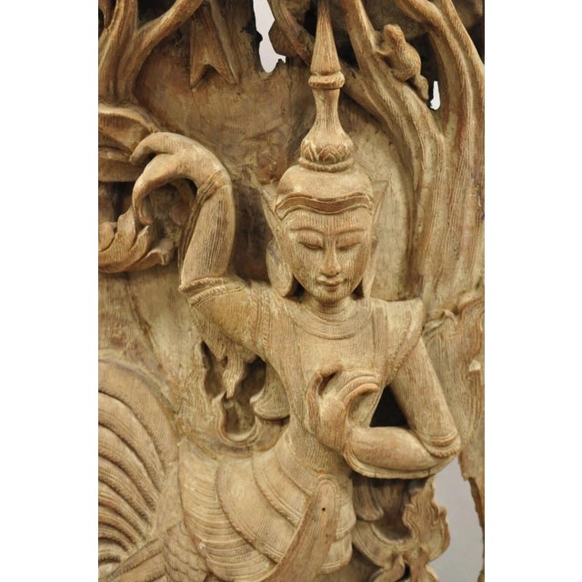 Vintage Burmese Carved Wood Oriental Large Figural Statue Sculpture on Base For Sale - Image 11 of 12
