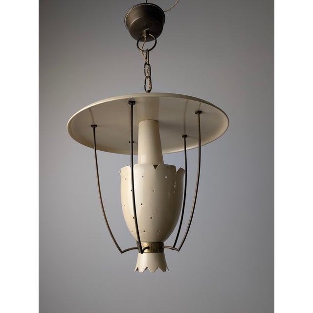 Italian Perforated Metal Pendant Lamp with Brass Details, 1940s For Sale - Image 9 of 13