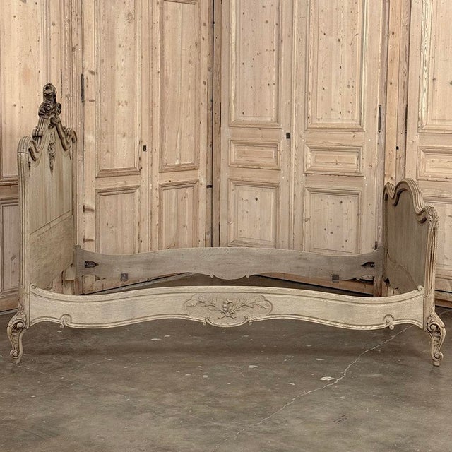 Antique Louis XV Style Stripped Oak Hand-Carved Bed For Sale - Image 15 of 17