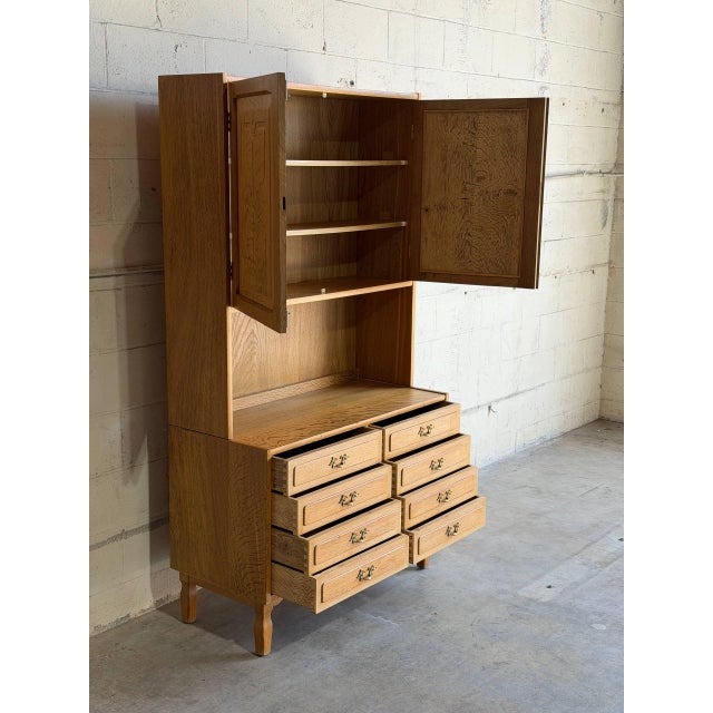 Vintage Danish Oak Hutch Cabinet in Style of Henning Kjærnulf Scandinavian Display Cabinet For Sale - Image 9 of 10