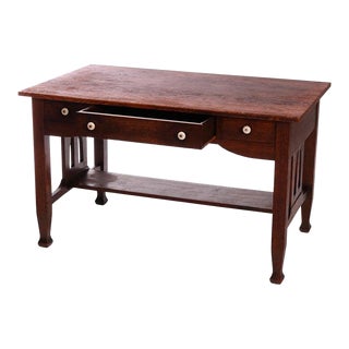 Antique Arts & Crafts Mission Oak Stickley School Library Table, Cira 1910 For Sale