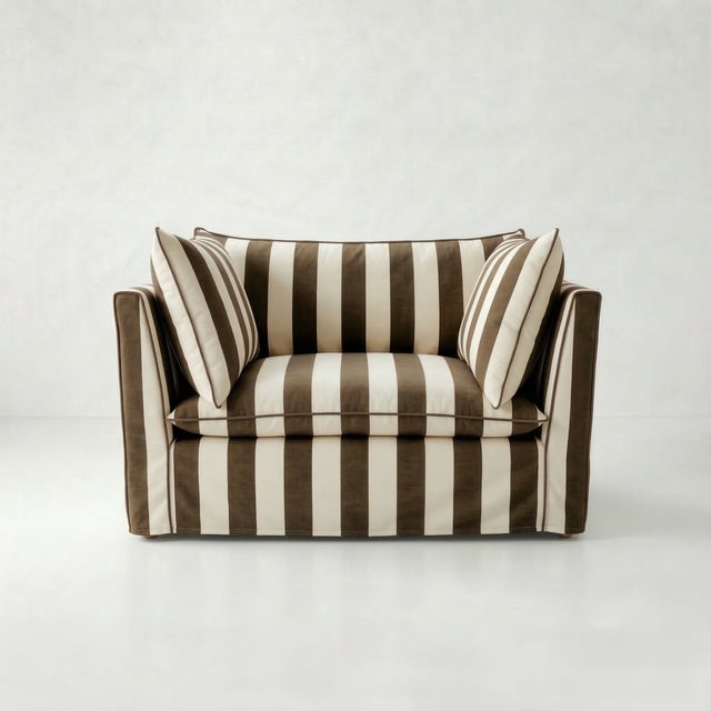 Not Yet Made - Made To Order Sophie Conran Coco Loveseat - Chocolate Stripes with Knife Edge Cushion For Sale - Image 5 of 5