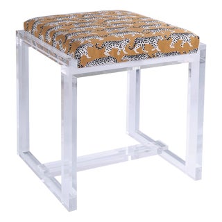 Glencoe Leopard Prowling Khaki Lucite Bench For Sale