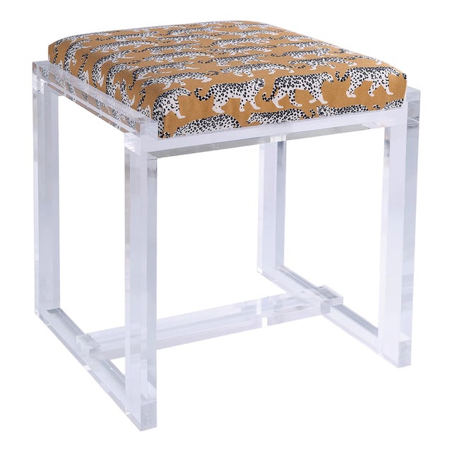 Glencoe Leopard Prowling Khaki Lucite Bench For Sale