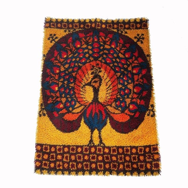 High pile rya rug wall rug, was always used as wall rug. Decade: 1970s Producer: EGE Taepper, Denmark Material: 100%...