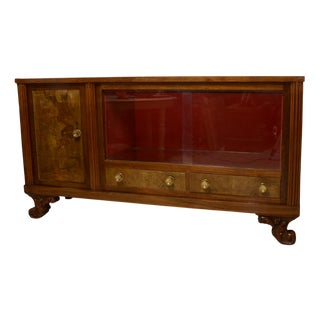 Art Deco Walnut Burl Sideboard with Sliding Glass Doors, Italy, 1940s For Sale