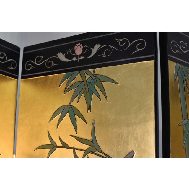Vintage Chinoiserie Gold Leaf Lacquer 4-Panel Room Divider Screen For Sale - Image 12 of 12