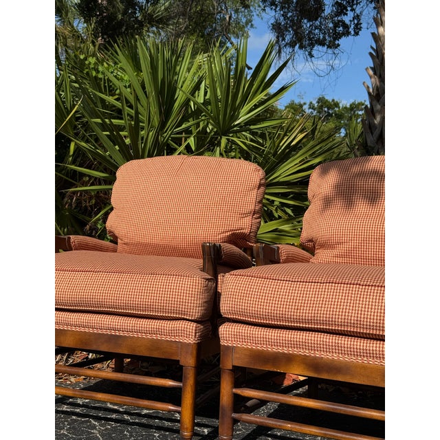 Pair of Custom Walter E. Smithe Ladder Back Lounge Chairs in Red Gingham For Sale In Tampa - Image 6 of 9