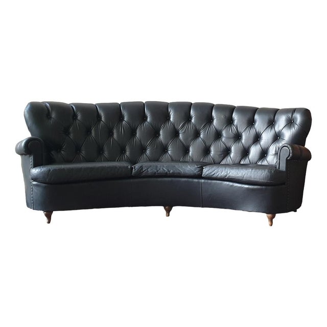 Black Chesterfield Leather Sofa, Italy For Sale - Image 8 of 8