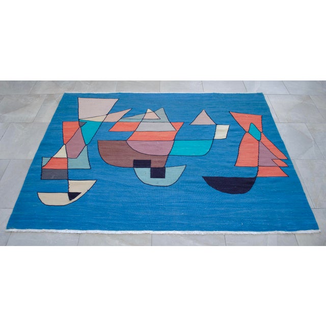 Textile Paul Klee - Sailing Boats - Inspired Silk Hand Woven Area - Wall Rug Nautical Decor - 4′5″ × 5′11″ For Sale - Image 7 of 14