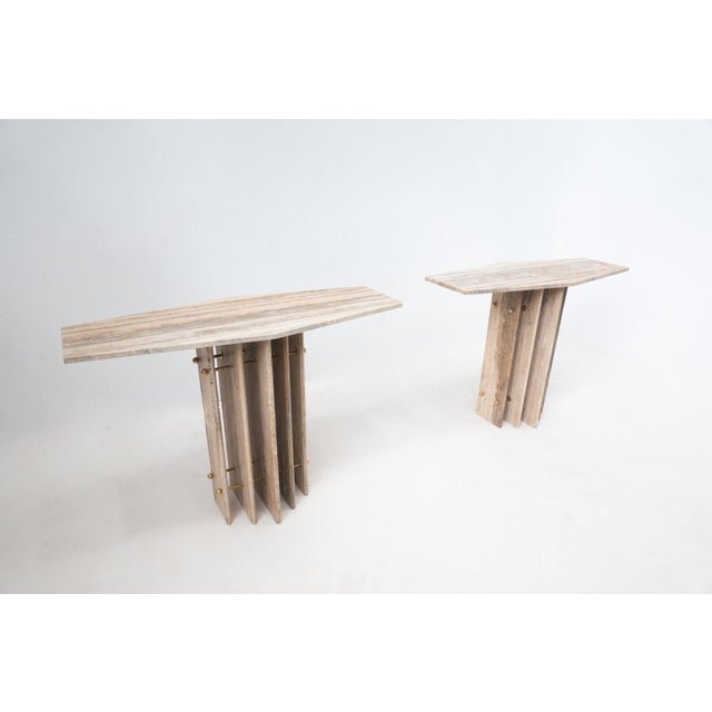 Contemporary Travertine console, Italy - 2 available.