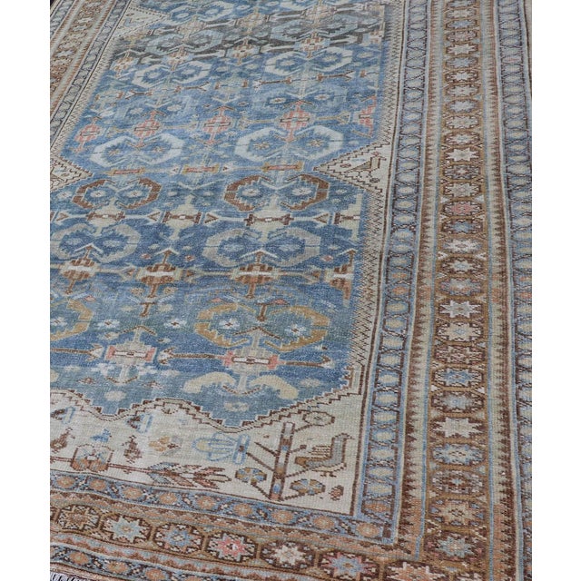 Early 20th Century Light Blue and L. Green Persian Gallery Malayer Rug With Geometric Design 5'1 X 11'6 For Sale - Image 5 of 16