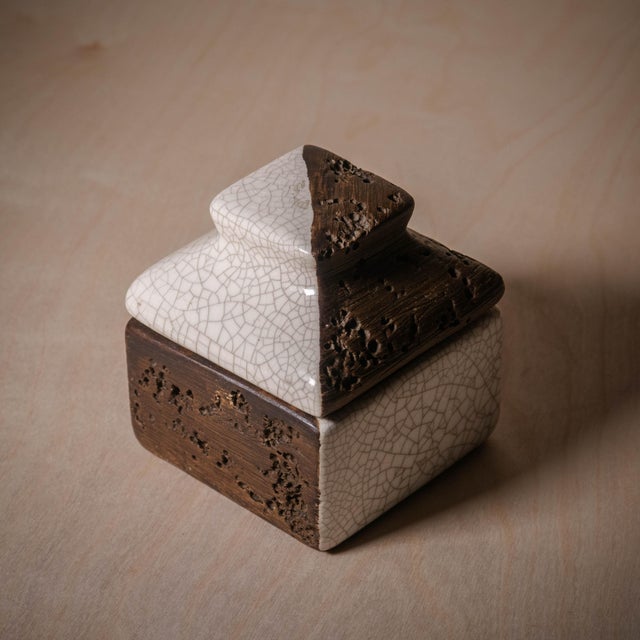 Burnt Umber Vintage Studio Pottery Ceramic Two Tone Textured and Crackle Glaze Box With Lid For Sale - Image 8 of 12