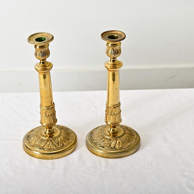 French French Pair of Brass Empire Style 19th Century Candlesticks For Sale - Image 3 of 9