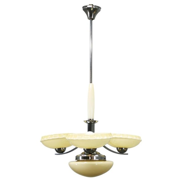 Vintage Art Deco Chrome and Champagne Glass Pendant Light, Czechoslovakia, 1930s For Sale - Image 11 of 11