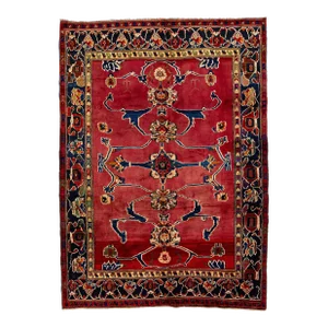 1960s Vintage Handmade Persian Mahal Room Size Wool Rug in Red